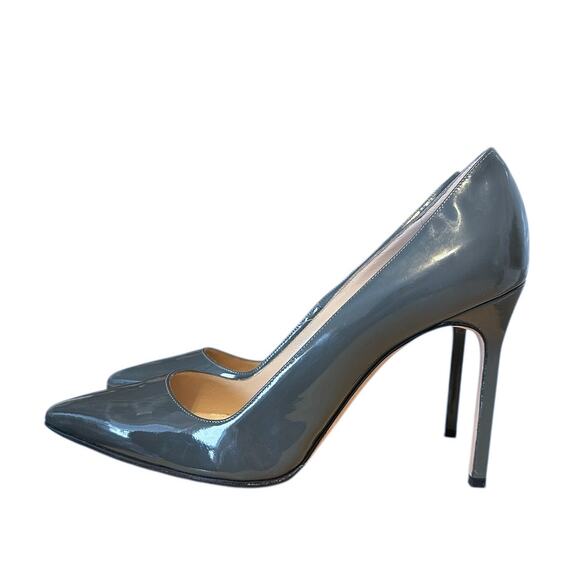 Manolo Blahnik Gray Patent Leather Pointed Toe High Heel Pump 38.5 - Picture 9 of 9